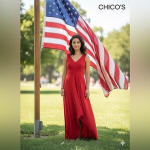 Chico's Vibrant Red High Low Maxi Dress
